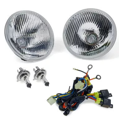 Stock Style H4 Headlight Kit w/Night Lighter Harness, 66-77 Ford Bronco